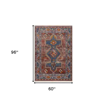 5' X 8' Red Southwestern Area Rug