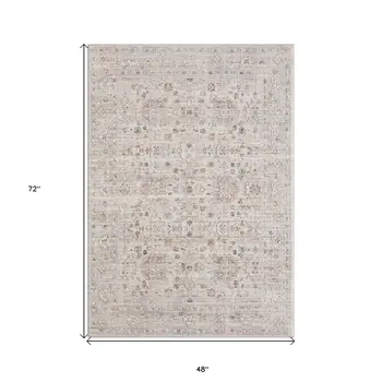4' X 6' Beige Botanical Area Rug