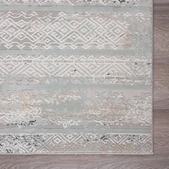 9' X 12' Blue Abstract Distressed Area Rug