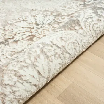 8' X 10' Cream Damask Stain Resistant Area Rug