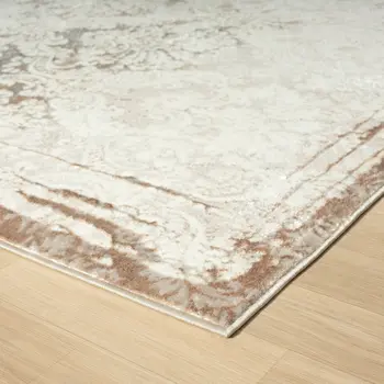8' X 10' Cream Damask Stain Resistant Area Rug