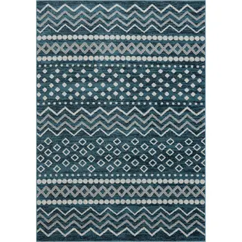 8' X 10' Blue Geometric Washable Area Rug