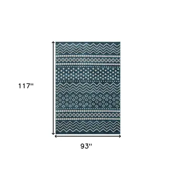 8' X 10' Blue Geometric Washable Area Rug