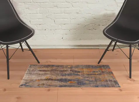 2' X 3' Beige Abstract Distressed Area Rug