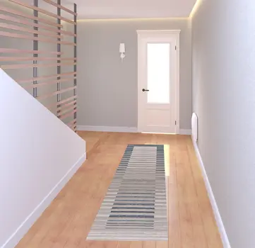 8' Ivory And Blue Abstract Runner Rug