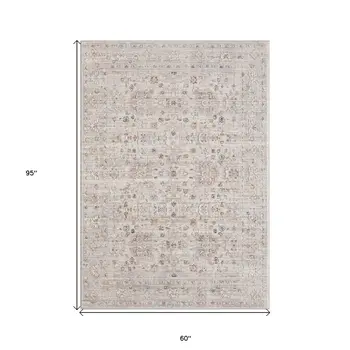 5' X 8' Beige Botanical Area Rug