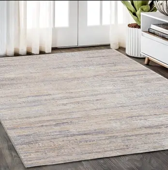 5' X 8' Beige And Gray Striped Area Rug