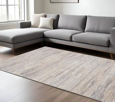 8' X 10' Beige And Gray Abstract Stripes Area Rug