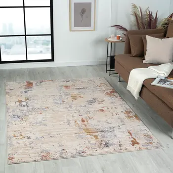 5' X 8' Beige Abstract Area Rug