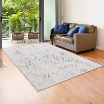 8' X 10' Cream Abstract Distressed Area Rug
