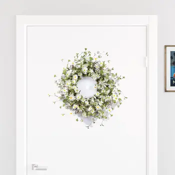 23" Green and White Artificial Spring Daisy Wreath