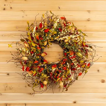 20" Green Brown  And White Fall Mixed Assortment Artificial Wreath