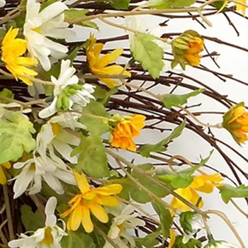 24" Green White And Yellow Spring Daisy Artificial Wreath