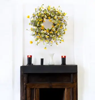 24" Green White And Yellow Spring Daisy Artificial Wreath