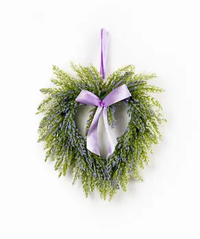Set of Two 9" Green And Purple Heart Lavender Artificial Wreath