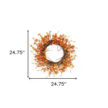 25" Brown Orange And Red Fall Berry And Twig Artificial Wreath