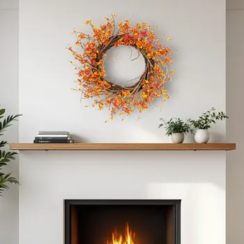 25" Brown Orange And Red Fall Berry And Twig Artificial Wreath