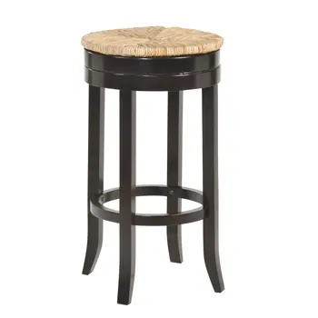 30" Natural and Espresso Rush and Solid Wood Backless Bar Height Swivel Bar Chair