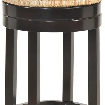 30" Natural and Espresso Rush and Solid Wood Backless Bar Height Swivel Bar Chair