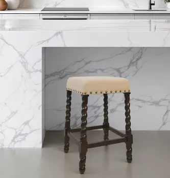 24" Cream And Espresso Solid Wood Backless Counter Height Bar Chair