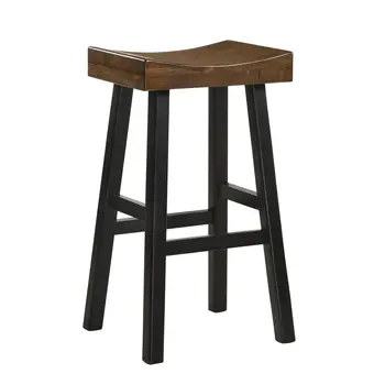 30" Brown and Black Solid Wood Backless Bar Height Bar Chair