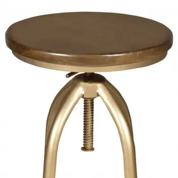 23" Brown And Gold Steel Swivel Backless Adjustable Height Bar Chair