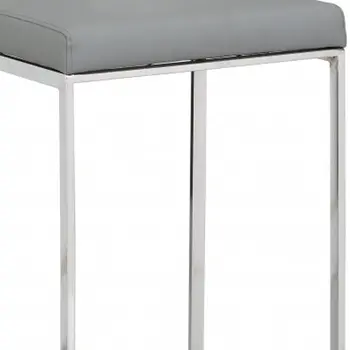 31" Gray And Silver Faux Leather And Solid Wood Backless Bar Height Bar Chair