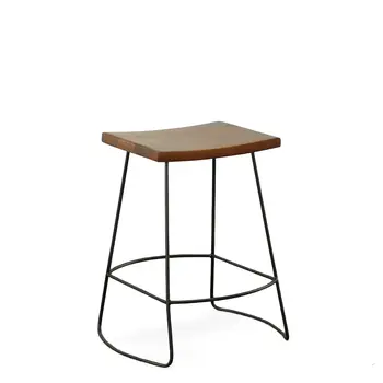 Set of Two 25" Chestnut and Black Solid Wood and Steel Backless Counter Height Bar Chairs