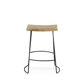 Set of Two 25" Natural and Black Solid Wood and Steel Backless Counter Height Bar Chairs