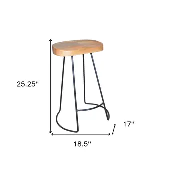 Set of Two 25" Natural and Black Solid Wood and Steel Backless Counter Height Bar Chairs
