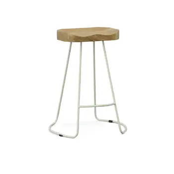 Set of Two 25" Natural and White Solid Wood and Steel Backless Counter Height Bar Chairs