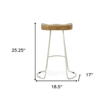 Set of Two 25" Natural and White Solid Wood and Steel Backless Counter Height Bar Chairs
