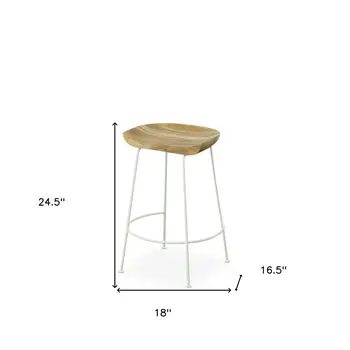 Set of Two 25" Natural and White Solid Wood and Steel Backless Counter Height Bar Chairs