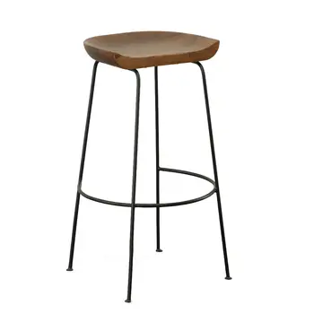 Set of Two 31" Chestnut and Black Solid Wood and Steel Backless Bar Height Bar Chairs