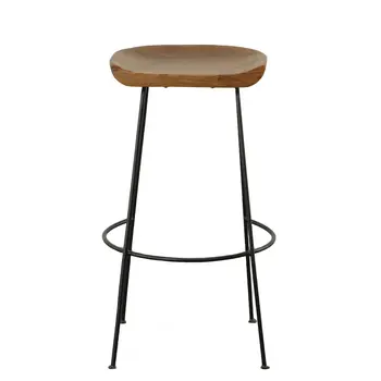 Set of Two 31" Chestnut and Black Solid Wood and Steel Backless Bar Height Bar Chairs