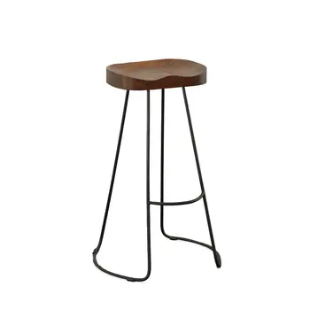 Set of Two 31" Chestnut and Black Solid Wood and Steel Backless Bar Height Bar Chairs