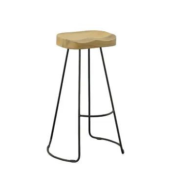 Set of Two 31" Natural and Black Solid Wood and Steel Backless Bar Height Bar Chairs