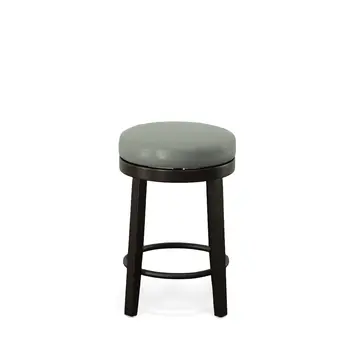 Set of Two 24" Gray and Espresso Faux Leather and Solid Wood Backless Counter Height Swivel Bar Chairs