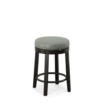 Set of Two 24" Gray and Espresso Faux Leather and Solid Wood Backless Counter Height Swivel Bar Chairs