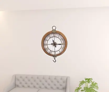 22"  Natural Solid Wood and Metal Analog Round Wall Clock