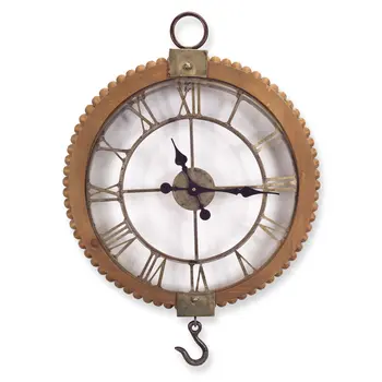 22"  Natural Solid Wood and Metal Analog Round Wall Clock