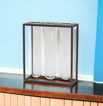 9" Clear And Brown Cylinder Metal Table Vase