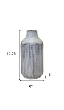12" White and Brown Ribbed Cylinder Terracotta Table Vase