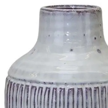12" White and Brown Ribbed Cylinder Terracotta Table Vase