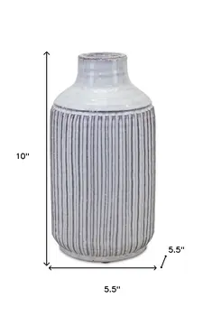 10" Off White Terracotta Striped Cylinder Table Vase