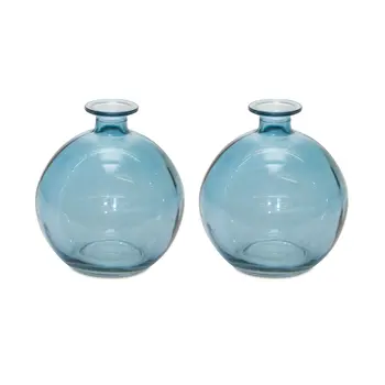Set of Two Blue Glass Round Table Vase