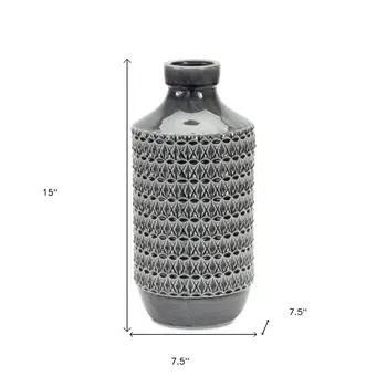 15" Gray Geometric Cylinder Terracotta Table Vase