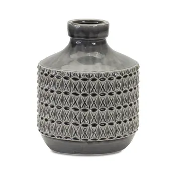 10" Gray Geometric Bud Terracotta Table Vase