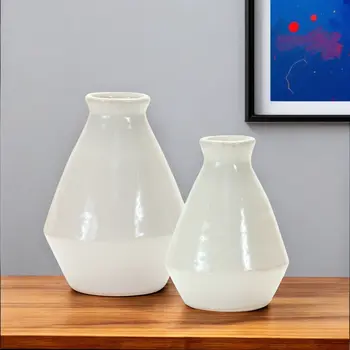 Set of Two White Bud Terracotta Table Vase