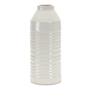 15" White Ribbed Cylinder Terracotta Table Vase